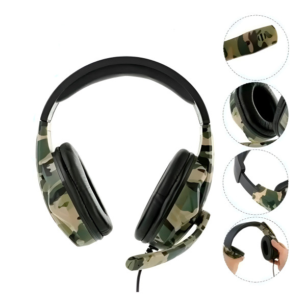 Headset Camuflado Fone de Ouvido Gamer Microfone com Fio
