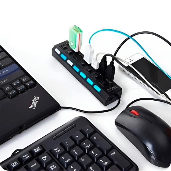 Hub Cabo Usb 2.0 Extensor Adaptador 7 Portas Hd Pen Drive