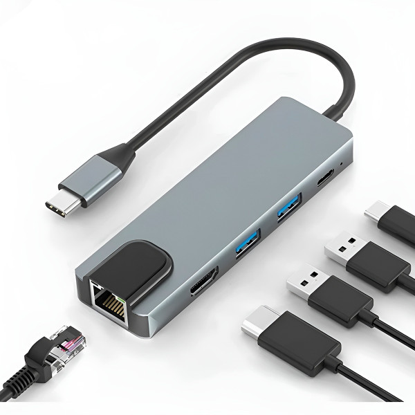 Hub USB C 5 em 1 Adaptador Informática Computador Dados