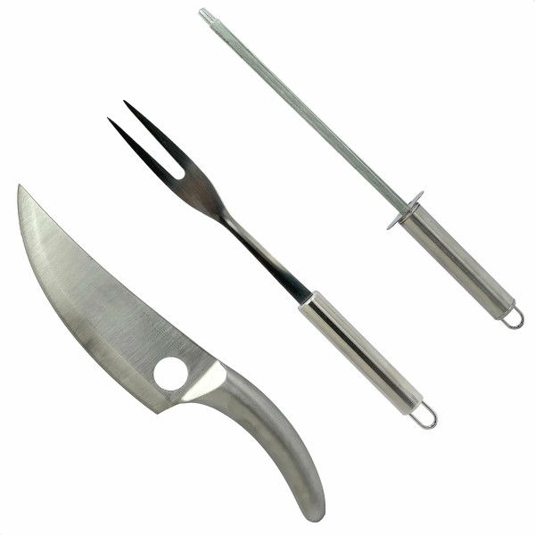 Kit Churrasco 3 Peças Faca Garfo Chaira Aço Inox...