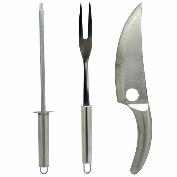 Kit Churrasco 3 Peças Faca Garfo Chaira Aço Inox Presente