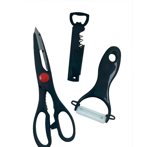 Kit Cozinha 3 Peças Tesoura Descascador Abridor U...