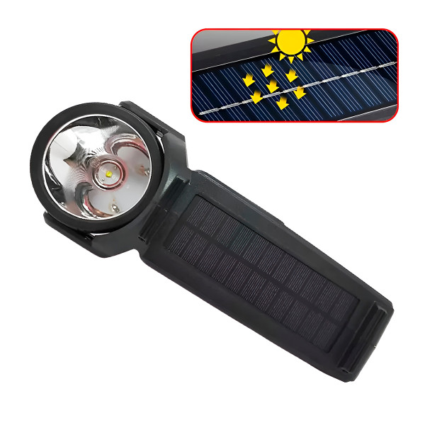 Lanterna Flashlight LED Recarregável Painel Solar Multifuncional