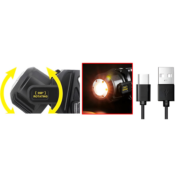 Lanterna Flashlight LED Recarregável Painel Solar Multifuncional
