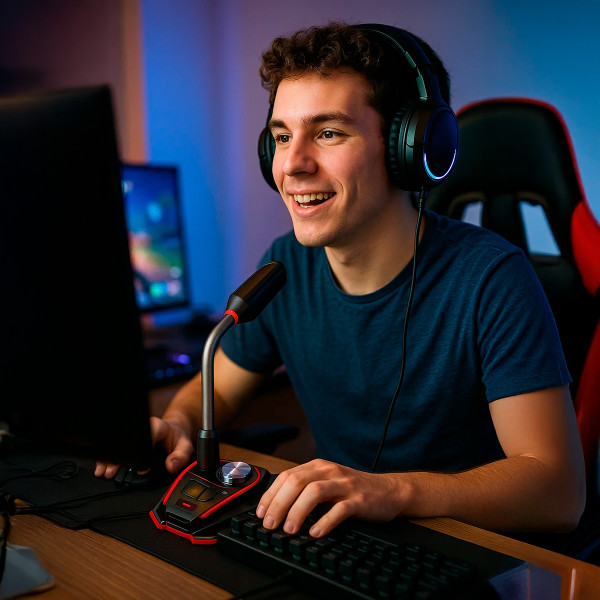 Microfone Gamer USB Omnidirecional de Mesa Plug & Play