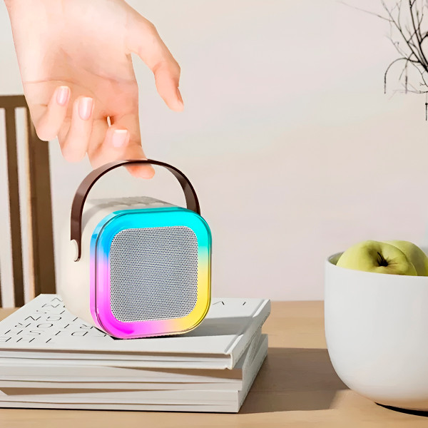 Mini Caixa de Som Microfone Bluetooth Portátil RGB