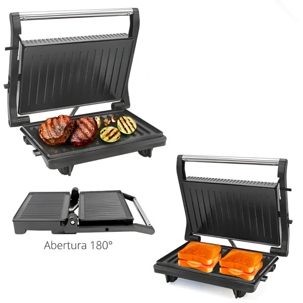 Mini Grill Elétrico de Inox Grelha Antiaderente Cozinha 220V