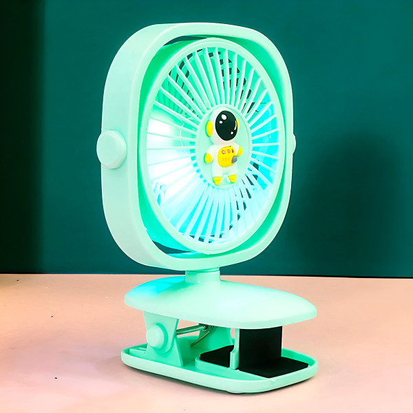 Mini Ventilador Luz LED Presilha Fixador USB Recarregável