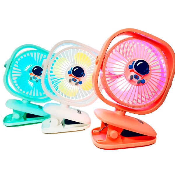 Mini Ventilador Luz LED Presilha Fixador USB Recarregável