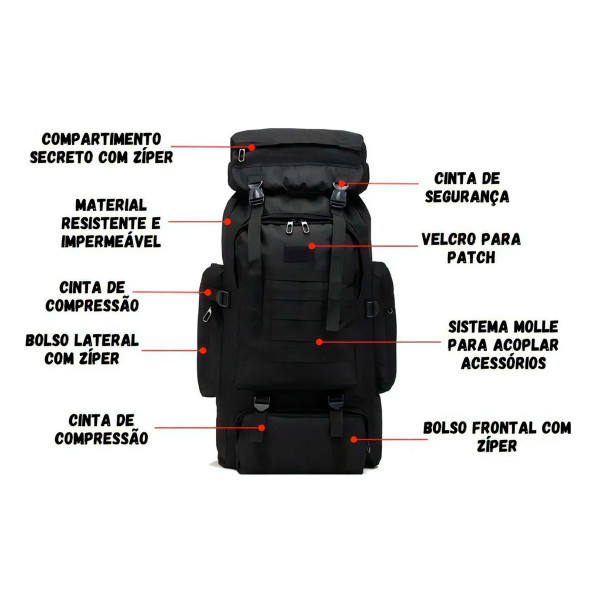 Mochila Tática Cargueira Impermeável 80 Litros Camping
