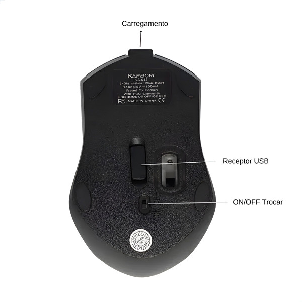Mouse Wireless Recarregável Ergonômico Sem Fio Preto