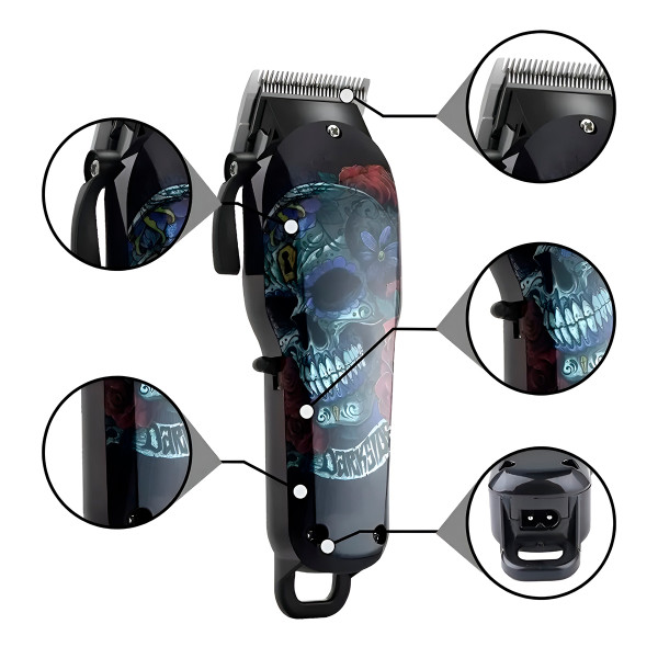 Máquina Profissional Cortar Cabelo Caveira Bivolt Recarregável