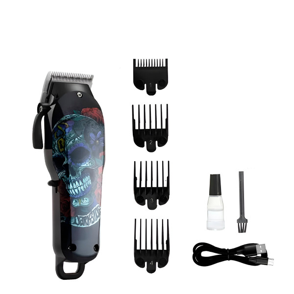 Máquina Profissional Cortar Cabelo Caveira Bivolt Recarregável