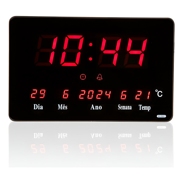 Relógio Parede Digital LED Data Hora Termômetro 25cm