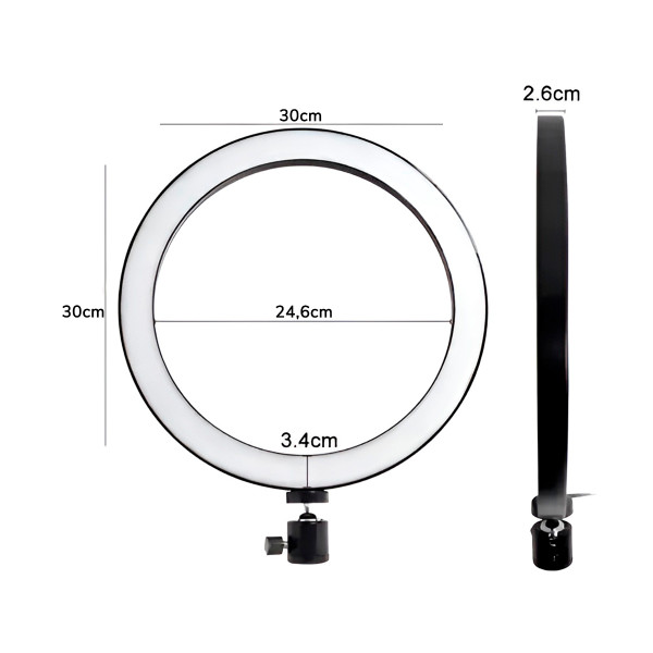 Ring Light 12 Polegadas com Suporte LED Luz Foto Vídeo