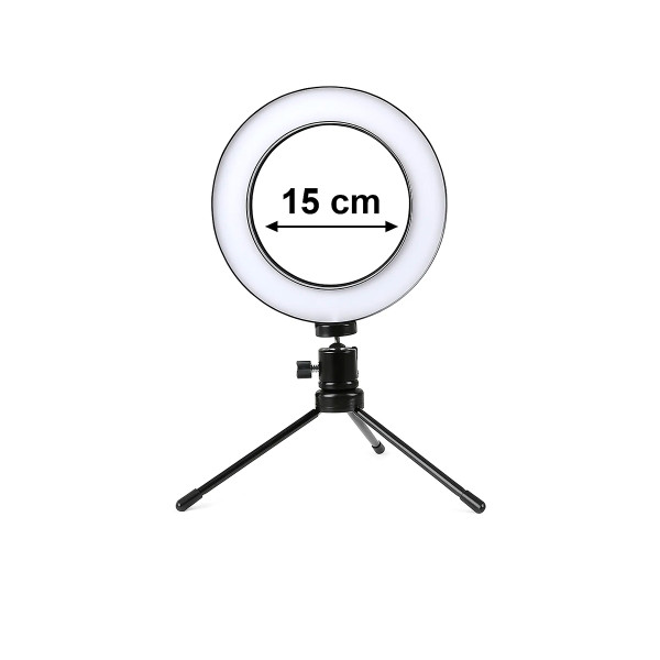 Ring Light 6 Polegadas com Tripé Ajustável e Luz LED