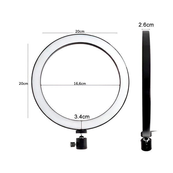 Ring Light 8 Polegadas com Suporte LED Luz Foto Vídeo