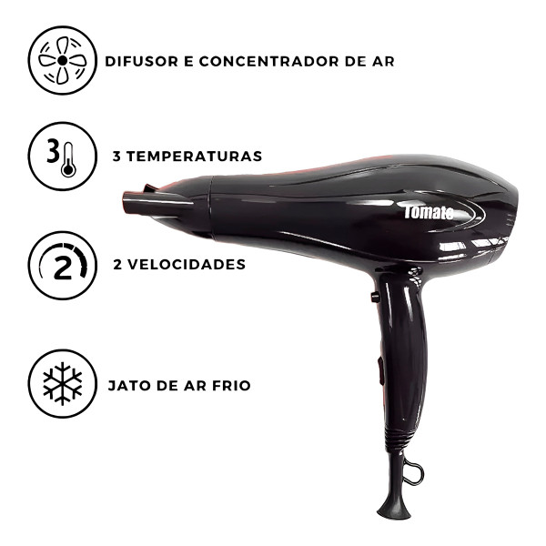 Secador de Cabelo Professional 110V Turbo Ar Quente Frio