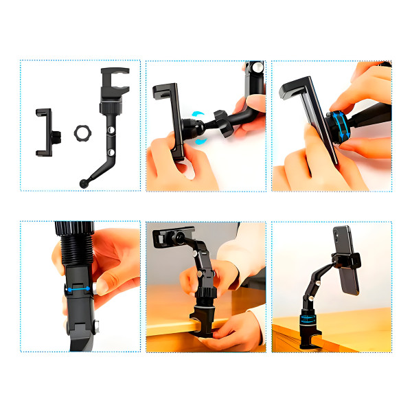 Suporte Retrovisor Veicular Celular 360 Graus Articulado