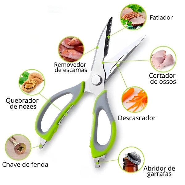 Tesoura de Cozinha Multifuncional Cortador Abridor Escamas Descascador