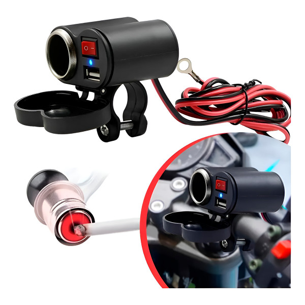 Tomada USB para Moto 12v Carregador Acendedor Cigarro