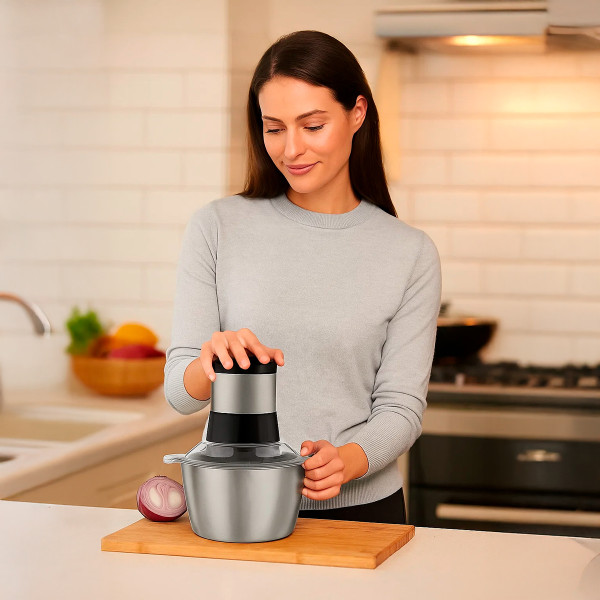 Triturador De Alimentos Carne e Legumes Elétrico 3L Aço Inox