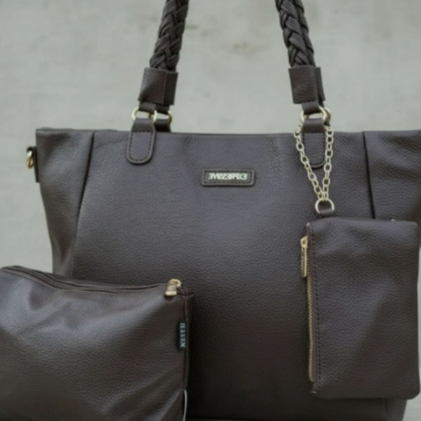 Kit 3 Peças Bolsa Feminina Estilo Tote - Marrom