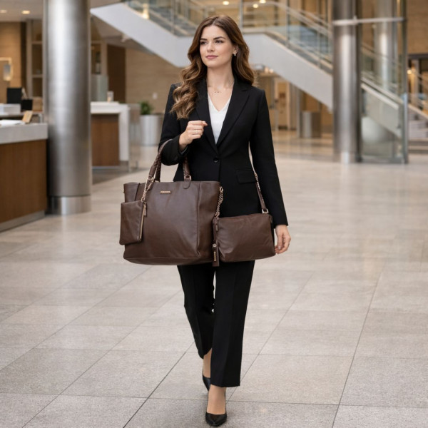 Kit 3 Peças Bolsa Feminina Estilo Tote - Marrom