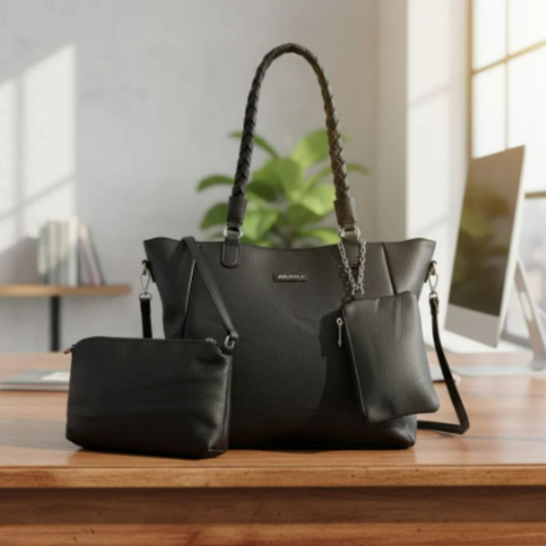Kit 3 Peças Bolsa Feminina Estilo Tote - Preta
