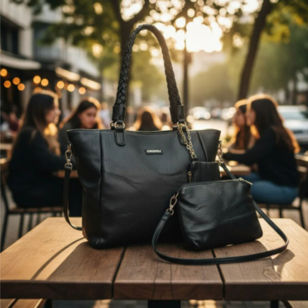 Kit 3 Peças Bolsa Feminina Estilo Tote - Preta