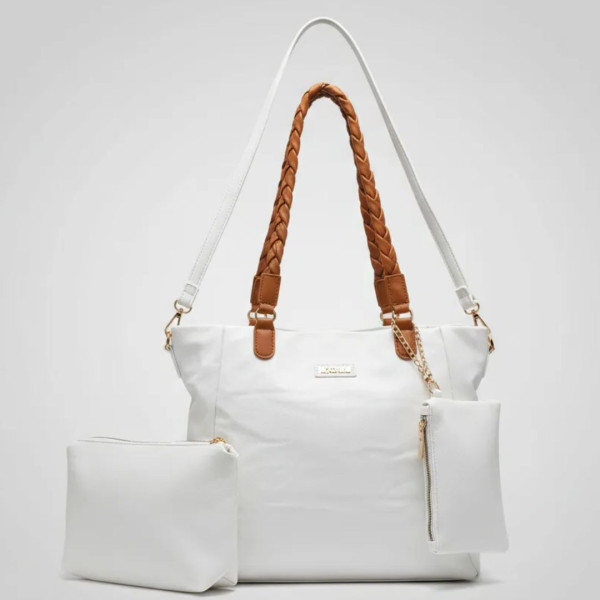 Kit 3 Peças Bolsa Feminina - Branco com Alça Car...