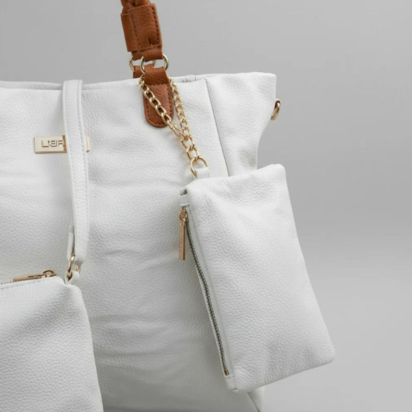 Kit 3 Peças Bolsa Feminina - Branco com Alça Caramelo