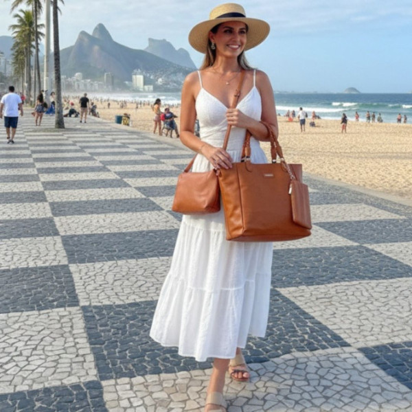 Kit 3 Peças Bolsa Feminina Com Alça Trançada - Caramelo