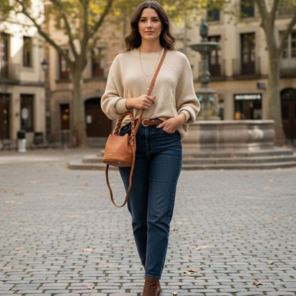 Bolsa Feminina Transversal com Alça Trançada - Caramelo