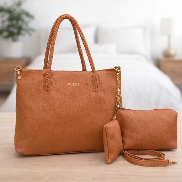 Kit 3 Peças Bolsa Feminina Estilo Tote - Caramelo
