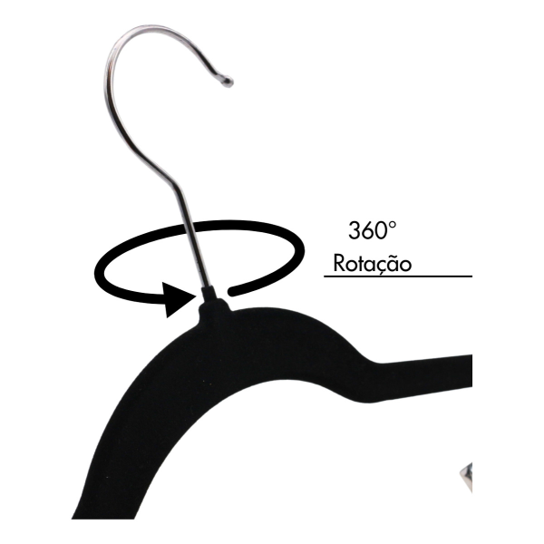 Kit 5 Cabides Slim de Veludo com 10 Presilhas – Antideslizante Preto