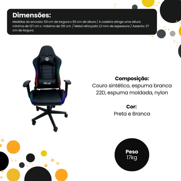 Cadeira Gamer Giratória com Luzes RGB