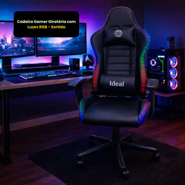 Cadeira Gamer Giratória com Luzes RGB