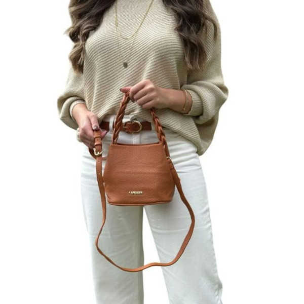 Bolsa Feminina Transversal com Alça Trançada - Caramelo
