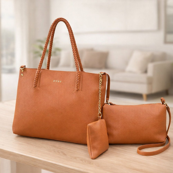 Kit 3 Peças Bolsa Feminina Estilo Tote - Caramelo