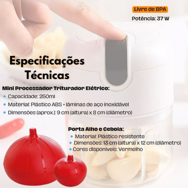 Kit Porta Alho E Cebola 2 Peças E Mini Processador Triturado