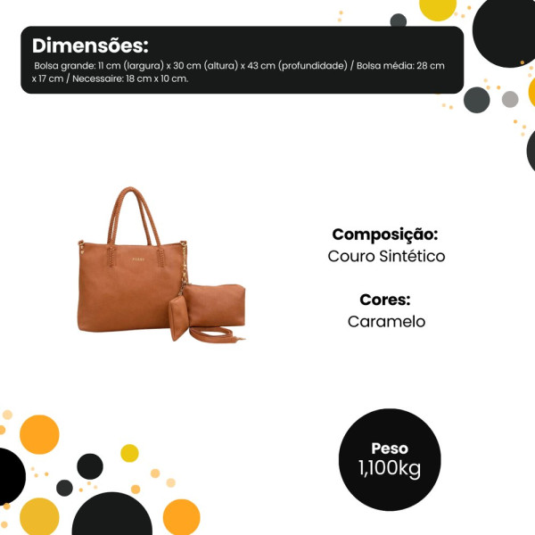 Kit 3 Peças Bolsa Feminina Estilo Tote - Caramelo