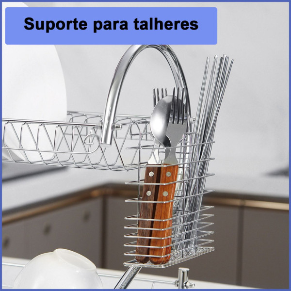 Escorredor de Louças de Metal com Porta Copos e Talheres