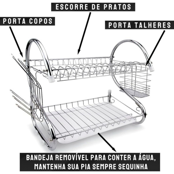 Escorredor de Louças de Metal com Porta Copos e Talheres