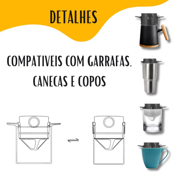 Mini Filtro Coador de Café Portátil Reutilizável Com Suporte Dobrável