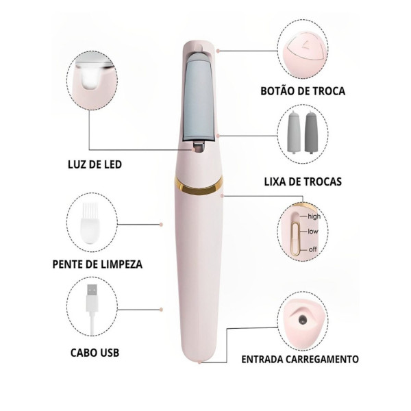 Lixa Esfoliadora Profissional Pra Pés Pratica E Recarregável
