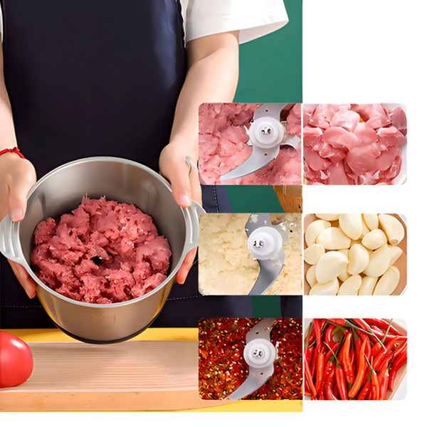 Triturador De Alimentos Carne e Legumes Elétrico 3L Aço Inox